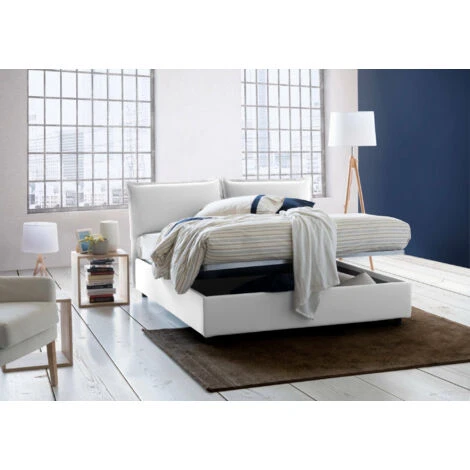 Talamo Italia Letto Matrimoniale Deborah, Letto Contenitore Con Rivestimento In Tessuto, 100% Made In Italy, Apertura Frontale, Adatto Per Materasso Cm 160x190, Bianco 6 Talamo Italia Letto Matrimoniale Deborah, Letto Contenitore Con Rivestimento In Tessuto, 100% Made In Italy, Apertura Frontale, Adatto Per Materasso Cm 160x190, Bianco - immagine 4