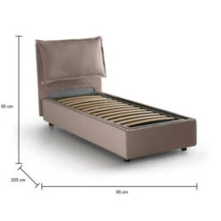 Talamo Italia Letto Singolo Luna, Letto Contenitore Con Rivestimento In Tessuto, 100% Made In Italy, Apertura Laterale, Adatto Per Materasso Cm 80x190, Tortora -LettoMania Italia 63755020 3
