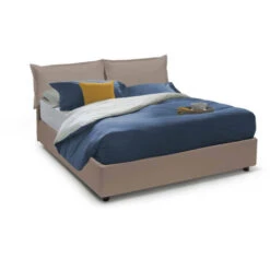 Talamo Italia Letto Matrimoniale Michela, Letto Contenitore Con Rivestimento In Ecopelle, 100% Made In Italy, Apertura Frontale, Con Materasso Cm 140x190 Incluso, Tortora