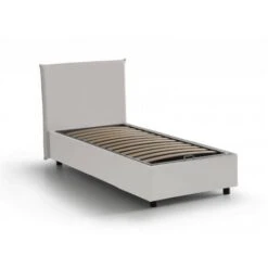Talamo Italia Letto Singolo Brunilde, Letto Contenitore Con Rivestimento In Ecopelle, 100% Made In Italy, Apertura Laterale, Adatto Per Materasso Cm 80x190, Bianco