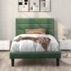 Letto Imbottitoetto In Tessuto Velluto Con Giroletto E Testiera, 90x200cm, Verde Scuro