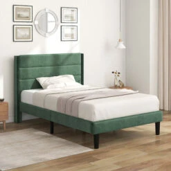 Letto Imbottitoetto In Tessuto Velluto Con Giroletto E Testiera, 90x200cm, Verde Scuro -LettoMania Italia 63937860 3