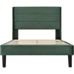 Letto Imbottitoetto In Tessuto Velluto Con Giroletto E Testiera, 90x200cm, Verde Scuro -LettoMania Italia 63937860 4