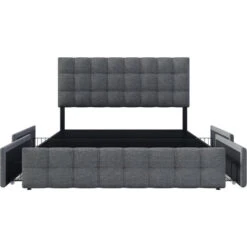 Letto Matrimoniale Con 4 Cassetti Rete A Doghe Testiera Regolabile, Facile Da Montare 140x200 Cm Grigio -LettoMania Italia 65296250 4