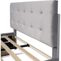 Letto Imbottito 140x200 Cm Letto Matrimoniale Con Cassetto E Schienale, Velluto Delicato Sulla Pelle, Letto Adulti, Grigio -LettoMania Italia 66435525 4