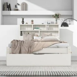Letto Singolo 90x200 Cm, Con Cassetti E Doghe, Libreria, Stile Contemporaneo, Bianco -LettoMania Italia 67460771 3
