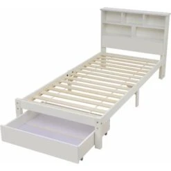 Letto Singolo 90x200 Cm, Con Cassetti E Doghe, Libreria, Stile Contemporaneo, Bianco -LettoMania Italia 67460771 4