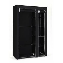 SONGMICS XL LSF007 - Guardaroba In Tessuto, Pieghevole, Da Campeggio, 175 X 110 X 45 Cm, Colore: Nero