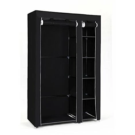 SONGMICS XL LSF007 - Guardaroba In Tessuto, Pieghevole, Da Campeggio, 175 X 110 X 45 Cm, Colore: Nero 3 SONGMICS XL LSF007 - Guardaroba In Tessuto, Pieghevole, Da Campeggio, 175 X 110 X 45 Cm, Colore: Nero