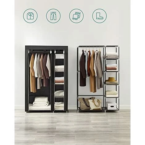 SONGMICS XL LSF007 - Guardaroba In Tessuto, Pieghevole, Da Campeggio, 175 X 110 X 45 Cm, Colore: Nero 6 SONGMICS XL LSF007 - Guardaroba In Tessuto, Pieghevole, Da Campeggio, 175 X 110 X 45 Cm, Colore: Nero - immagine 4