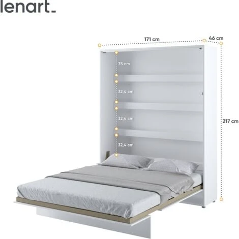 Lenart Letto A Scomparsa BED CONCEPT 12 160x200 Verticale Bianco Opaco 5 Lenart Letto A Scomparsa BED CONCEPT 12 160x200 Verticale Bianco Opaco - immagine 3