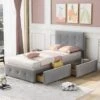 Letto Singolo 90 X 200 Cm Letto Imbottito Con Rete A Doghe, Schienale E 2 Cassetti Per Bambini, Velluto Grigio -LettoMania Italia 71496526 1