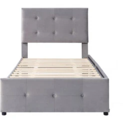 Letto Singolo 90 X 200 Cm Letto Imbottito Con Rete A Doghe, Schienale E 2 Cassetti Per Bambini, Velluto Grigio 10 Letto Singolo 90 X 200 Cm Letto Imbottito Con Rete A Doghe, Schienale E 2 Cassetti Per Bambini, Velluto Grigio -LettoMania Italia 71496526 4