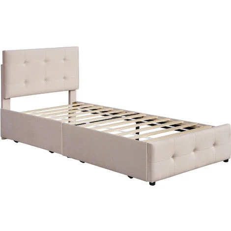 Letto Singolo 90 X 200 Cm Letto Imbottito Con Rete A Doghe, Schienale E 2 Cassetti Per Bambini, Velluto Beige Scuro 5 Letto Singolo 90 X 200 Cm Letto Imbottito Con Rete A Doghe, Schienale E 2 Cassetti Per Bambini, Velluto Beige Scuro - immagine 3