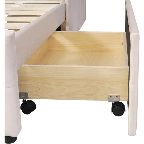 Letto Singolo 90 X 200 Cm Letto Imbottito Con Rete A Doghe, Schienale E 2 Cassetti Per Bambini, Velluto Beige Scuro 7 Letto Singolo 90 X 200 Cm Letto Imbottito Con Rete A Doghe, Schienale E 2 Cassetti Per Bambini, Velluto Beige Scuro - immagine 5