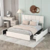 Letto Imbottito Matrimoniale 160x200 Cm Con 4 Cassetti, Giroletto A Piattaforma, Testiera Regolabile - Beige -LettoMania Italia 71497526 1