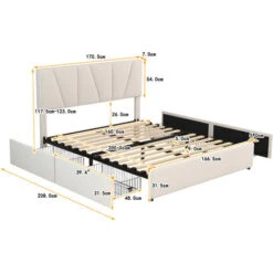 Letto Imbottito Matrimoniale 160x200 Cm Con 4 Cassetti, Giroletto A Piattaforma, Testiera Regolabile - Beige -LettoMania Italia 71497526 3