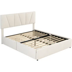 Letto Imbottito Matrimoniale 160x200 Cm Con 4 Cassetti, Giroletto A Piattaforma, Testiera Regolabile - Beige -LettoMania Italia 71497526 5