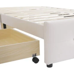 Letto Singolo 90 X 200 Cm Letto Imbottito Con Rete A Doghe, Schienale E 2 Cassetti Per Bambini, Velluto Beige -LettoMania Italia 71497528 5