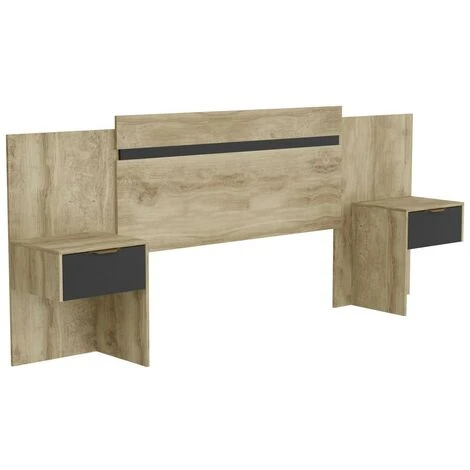 Testata Letto Allungabile Con Comodini 140/160 Cm Naturale E Nero - PARATI 3 Testata Letto Allungabile Con Comodini 140/160 Cm Naturale E Nero - PARATI