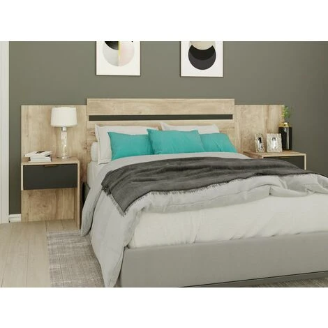 Testata Letto Allungabile Con Comodini 140/160 Cm Naturale E Nero - PARATI 4 Testata Letto Allungabile Con Comodini 140/160 Cm Naturale E Nero - PARATI - immagine 2