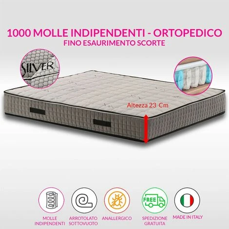 Materasso Ortopedico 1000 Molle Insacchettate H23 Cm, OFFERTA, Zone Differenziate Con Tessuto Anallergico In Argento - GREY ML 80x195 Cm 4 Materasso Ortopedico 1000 Molle Insacchettate H23 Cm, OFFERTA, Zone Differenziate Con Tessuto Anallergico In Argento - GREY ML 80x195 Cm - immagine 2