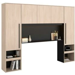 Armadio A Ponte Con Scomparti E LED L265 Cm Naturale E Nero - VELONA