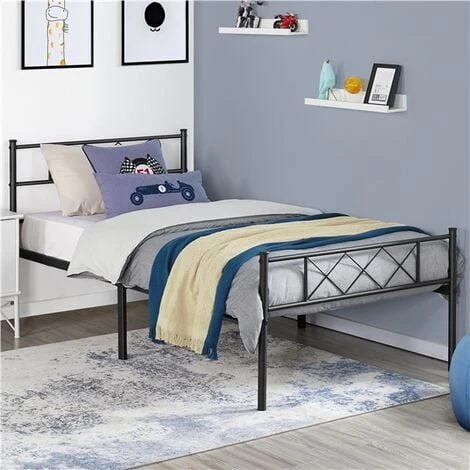 Yaheetech Struttura Letto In Metallo Con Testiera Telaio Con Rete A Doghe Per Camera Dormitorio Singolo 90 X 190 Cm Nero 4 Yaheetech Struttura Letto In Metallo Con Testiera Telaio Con Rete A Doghe Per Camera Dormitorio Singolo 90 X 190 Cm Nero - immagine 2