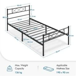 Yaheetech Struttura Letto In Metallo Con Testiera Telaio Con Rete A Doghe Per Camera Dormitorio Singolo 90 X 190 Cm Nero 9 Yaheetech Struttura Letto In Metallo Con Testiera Telaio Con Rete A Doghe Per Camera Dormitorio Singolo 90 X 190 Cm Nero -LettoMania Italia 75576360 3
