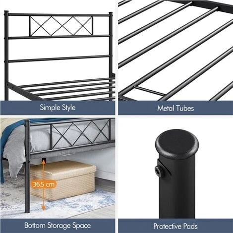 Yaheetech Struttura Letto In Metallo Con Testiera Telaio Con Rete A Doghe Per Camera Dormitorio Singolo 90 X 190 Cm Nero 6 Yaheetech Struttura Letto In Metallo Con Testiera Telaio Con Rete A Doghe Per Camera Dormitorio Singolo 90 X 190 Cm Nero - immagine 4