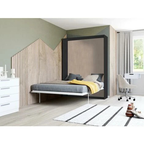 Letto Estraibile Apertura Verticale Manuale 140 X 200 Cm Naturale E Antracite - MALINA 4 Letto Estraibile Apertura Verticale Manuale 140 X 200 Cm Naturale E Antracite - MALINA - immagine 2