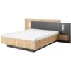 Letto Con Comodini 160 X 200 Cm 2 Cassetti Con LED Naturale E Antracite - FRANCOLI -LettoMania Italia 76690919 1