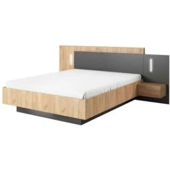 Letto Con Comodini 160 X 200 Cm 2 Cassetti Con LED Naturale E Antracite - FRANCOLI 8 Letto Con Comodini 160 X 200 Cm 2 Cassetti Con LED Naturale E Antracite - FRANCOLI -LettoMania Italia 76690919 3