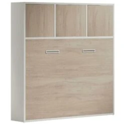 Letto Estraibile Apertura Orizzontale Manuale 140 X 200 Cm Con Vani Portaoggetti Naturale E Bianco - ELIANOR