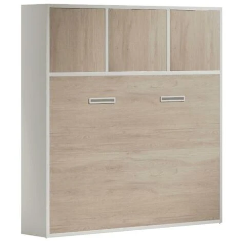 Letto Estraibile Apertura Orizzontale Manuale 140 X 200 Cm Con Vani Portaoggetti Naturale E Bianco - ELIANOR 3 Letto Estraibile Apertura Orizzontale Manuale 140 X 200 Cm Con Vani Portaoggetti Naturale E Bianco - ELIANOR