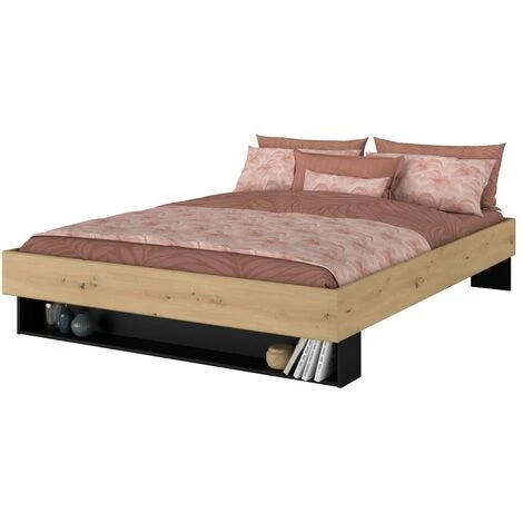 Letto Con Cassetto E Nicchia 160 X 200 Cm Naturale E Nero - MISTA 5 Letto Con Cassetto E Nicchia 160 X 200 Cm Naturale E Nero - MISTA - immagine 3