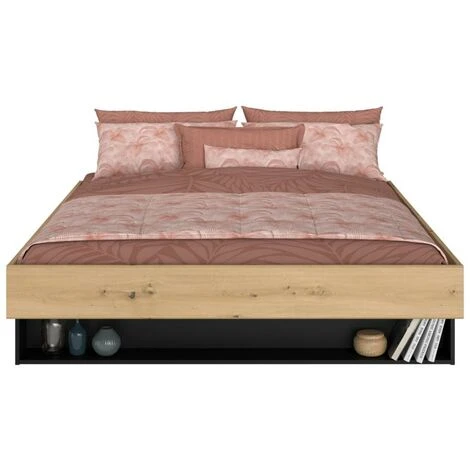 Letto Con Cassetto E Nicchia 160 X 200 Cm Naturale E Nero - MISTA 6 Letto Con Cassetto E Nicchia 160 X 200 Cm Naturale E Nero - MISTA - immagine 4