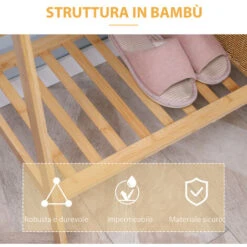 HOMCOM Appendiabiti Da Terra In Bambù Con 2 Ganci Laterali E 2 Ripiani Inferiori Aperti, 82x36.8x140 Cm, Color Legno -LettoMania Italia 77066473 5