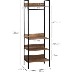 HOMCOM Appendiabiti Da Terra Con 1 Asta E 4 Ripiani Aperti In Truciolato E Acciaio, 60x40x180 Cm, Marrone -LettoMania Italia 77067227 3
