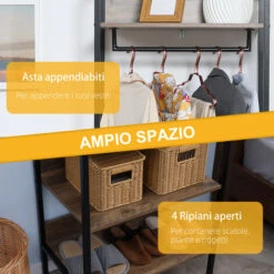 HOMCOM Appendiabiti Da Terra Con 1 Asta E 4 Ripiani Aperti In Truciolato E Acciaio, 60x40x180 Cm, Marrone -LettoMania Italia 77067227 5
