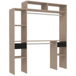 Armadio In Legno Estendibile, 2 Armadi, 4 Ripiani, 2 Cassetti