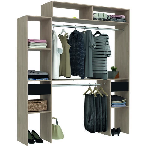 Armadio In Legno Estendibile, 2 Armadi, 4 Ripiani, 2 Cassetti 4 Armadio In Legno Estendibile, 2 Armadi, 4 Ripiani, 2 Cassetti - immagine 2