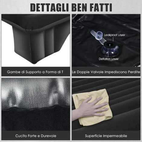 COSTWAY Materasso Gonfiabile Da Auto, Lettino Gonfiabile Con Pompa Elettrica E Borsa Di Stoccaggio, Superficie Di Floccaggio Impermeabile, Per Auto Campeggio 4 COSTWAY Materasso Gonfiabile Da Auto, Lettino Gonfiabile Con Pompa Elettrica E Borsa Di Stoccaggio, Superficie Di Floccaggio Impermeabile, Per Auto Campeggio - immagine 2
