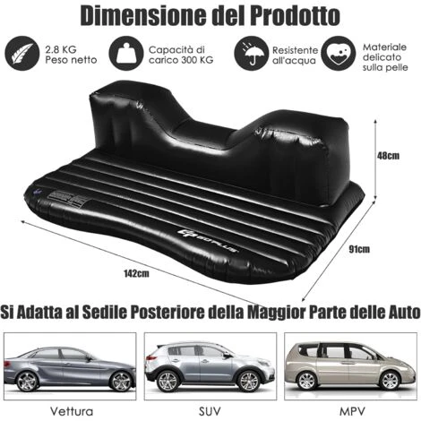 COSTWAY Materasso Gonfiabile Da Auto, Lettino Gonfiabile Con Pompa Elettrica E Borsa Di Stoccaggio, Superficie Di Floccaggio Impermeabile, Per Auto Campeggio 5 COSTWAY Materasso Gonfiabile Da Auto, Lettino Gonfiabile Con Pompa Elettrica E Borsa Di Stoccaggio, Superficie Di Floccaggio Impermeabile, Per Auto Campeggio - immagine 3