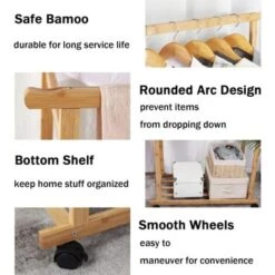 Stand Appendiabiti Attaccapanni Bambu Con Ruote Da Terra Canne Doppie Servo Muto Ingresso Camera -LettoMania Italia 80694466 4