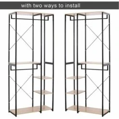 WOLTU Attaccapanni Stand Appendiabiti Con Scaffali Legno Metallo 90x40x204.5cm Nero + Rovere Chiaro -LettoMania Italia 80879936 3