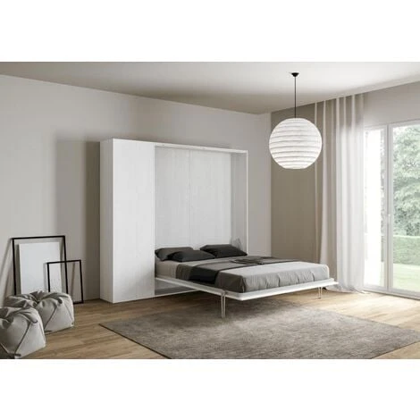 Letto A Scomparsa Matrimoniale 160 Cm Con Colonna Bianco KENTARO 3 Letto A Scomparsa Matrimoniale 160 Cm Con Colonna Bianco KENTARO