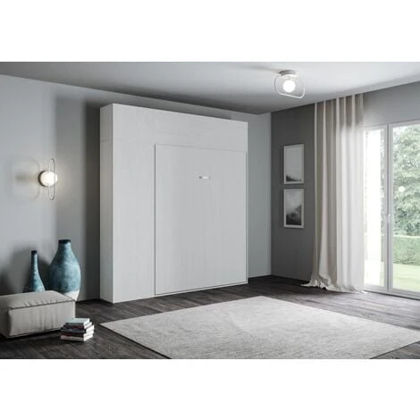 Letto Matrimoniale A Scomparsa 160 Cm Con Mobili Bianco KENTARO 4 Letto Matrimoniale A Scomparsa 160 Cm Con Mobili Bianco KENTARO - immagine 2