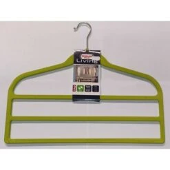 DOMOPAK - SET 2 GRUCCE PER PANTALONI 3 SPAZI 45CM - MATERIALE SIMIL VELLUTO ANTISCIVOLO - COLORE VERDE LIME - MARRONE