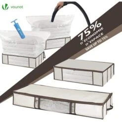 VOUNOT 2 Pezzi Contenitori Sottoletto, Borsa Di Immagazzinaggio Con Sacchetti Sottovuoto Salvaspazio Riutilizzabili, Per Vestiti, Lenzuola, Piumoni, Cuscini, Coperte -LettoMania Italia 86324373 3